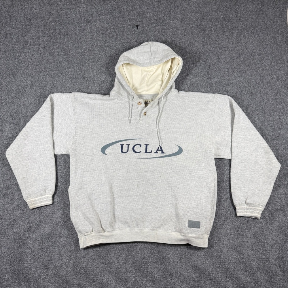 Vintage Y2K UCLA Collegiate Pullover Hoodie Gear For Sports Buttoned Gray Large